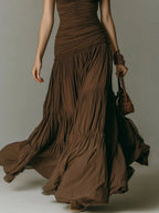 Vintage Pleated Sleeveless Maxi Dress