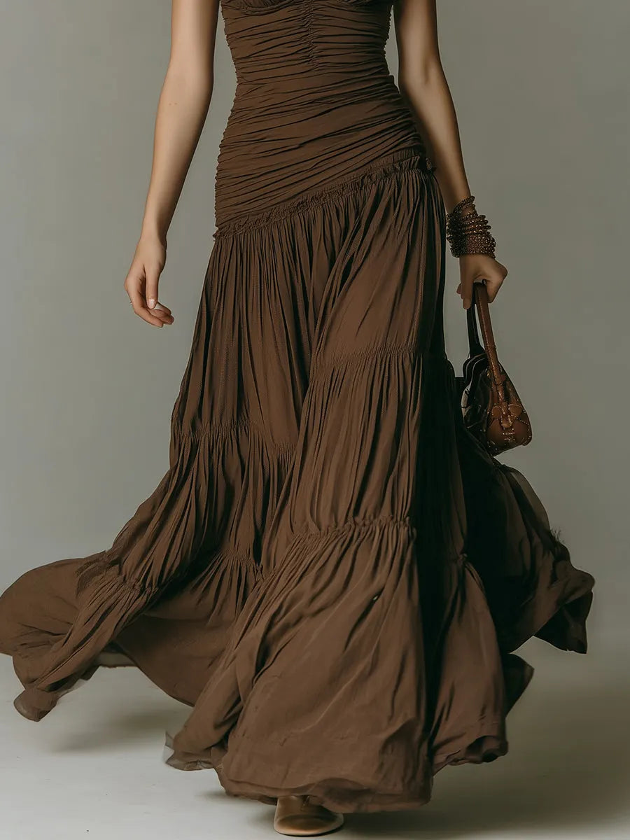 Vintage Pleated Sleeveless Maxi Dress