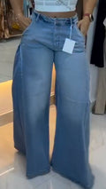 Light-Wash Paneled Extra-Wide-Leg Jeans