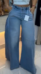 Light-Wash Paneled Extra-Wide-Leg Jeans