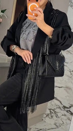 Black Sparkling Fringe Relaxed Blazer