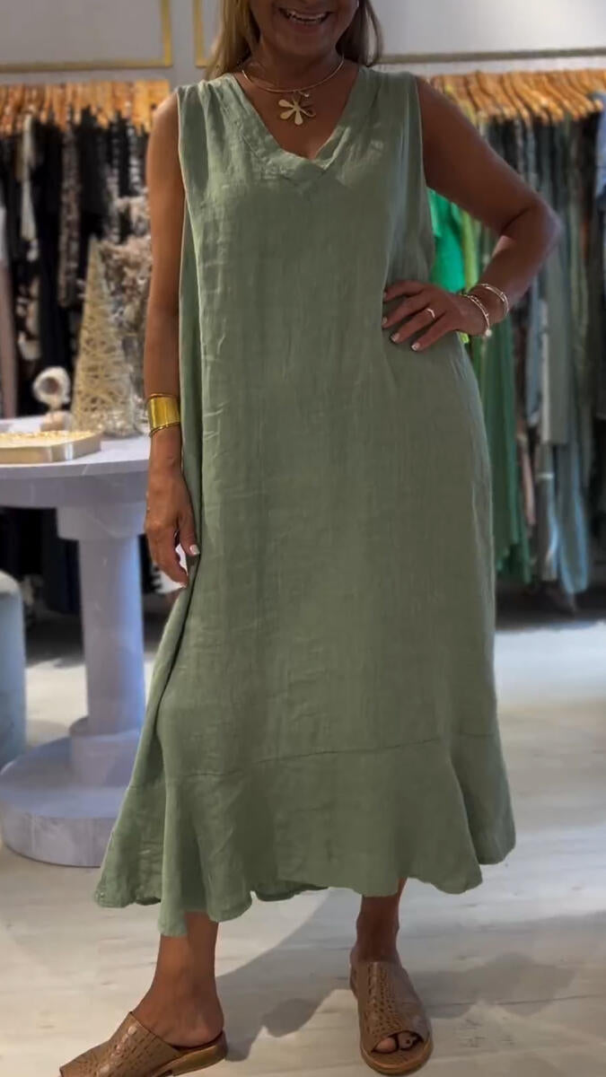Women V-neck Sleeveless Loose Casual Dress