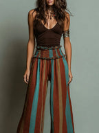 Retro Knit Tank Top & Striped Wide-Leg Pants Set